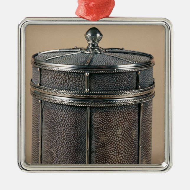 Cigaretten boxas med shagreen sidor, 1928 julgransprydnad metall (Framsidan)