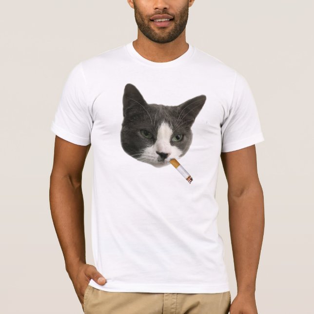 Cigarettrökning Cat Funny Kattdjur Älskare T Shirt (Framsida)