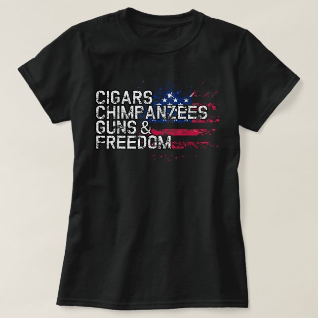 Cigars CHIMPANZEES Guns & Freedom T Shirt (Design framsida)