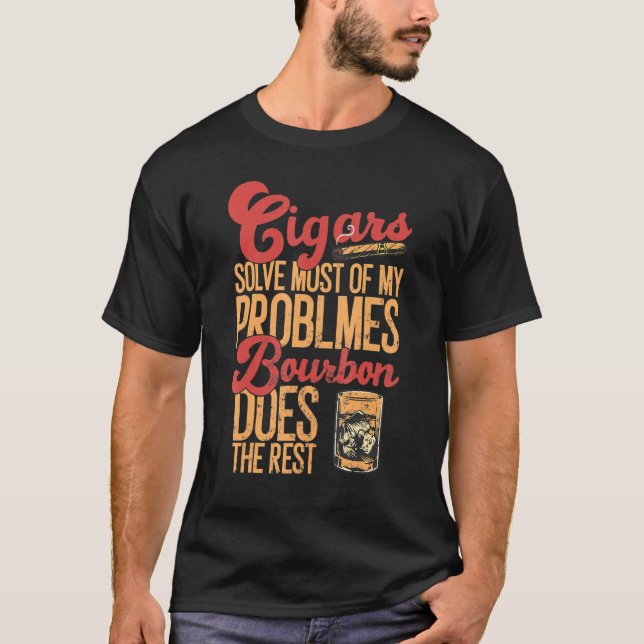 Cigars löser de flesta av mina problem Bourbon T Shirt (Framsida)
