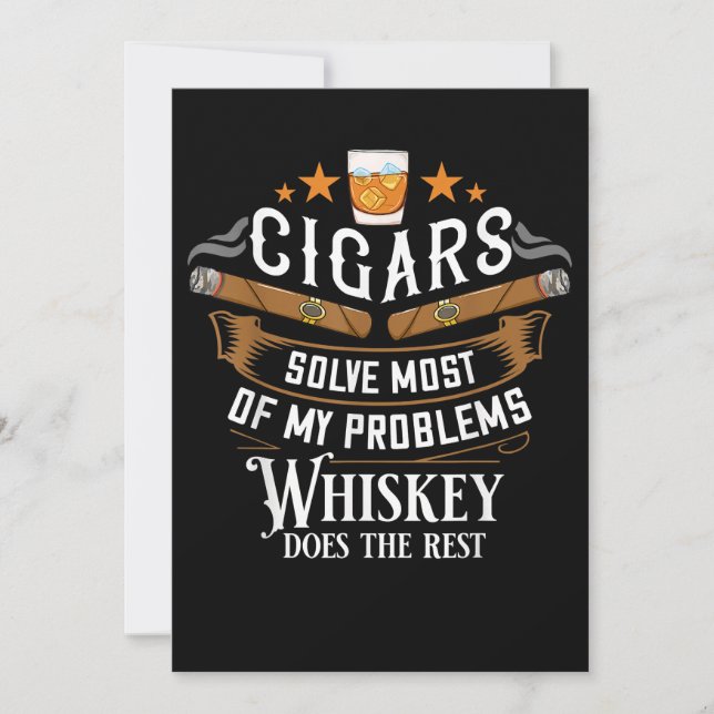 Cigars löser de flesta av mina problem whisky tack kort (Framsida)