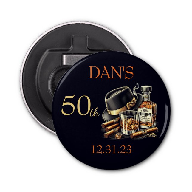 Cigars och Bourbon Birthday Flasköppnare (Framsidan)