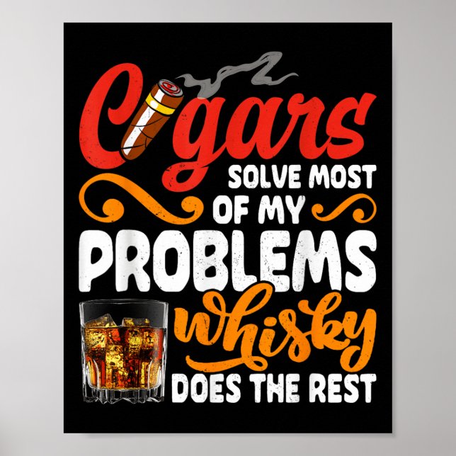 Cigars och Whiskey Älskare Funny Drinking Quote Gr Poster (Framsidan)
