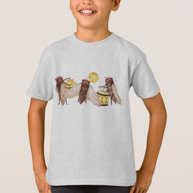 Cikadamusikbandet med gongen, trumpet och trummar t-shirt (Framsida)