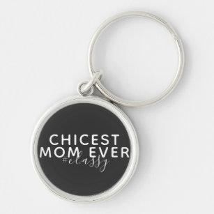 Cikest Mamma någonsin #Classy Black and White Cute Rund Silverfärgad Nyckelring
