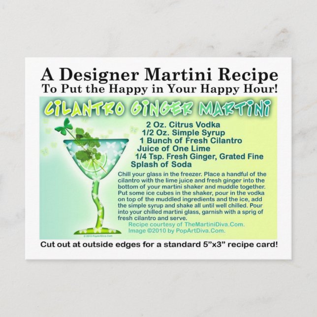 Cilantro Ginger Martini Recipe-vykort Vykort (Framsida)