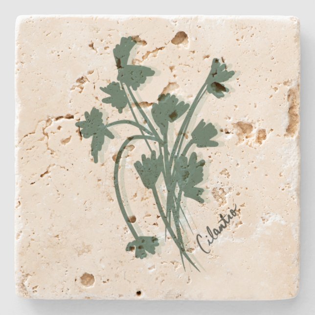 Cilantro Örtagård Koriander Handritad  Stenunderlägg (Framsidan)