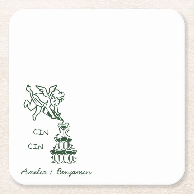 Cin Cin Cherub Hand Drawn Cupid wedding Underlägg Papper Kvadrat (Framsidan)