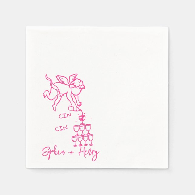 Cin Cin Cherub Hand plockade Cupid Icon Bröllop Pappersservett (Framsidan)