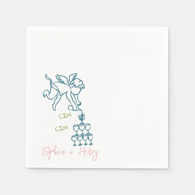 Cin Cin Cherub Hand plockade Cupid Icon Bröllop Pappersservett (Framsidan)