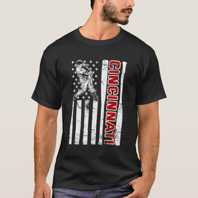Cincinnati Baseball American Flagga Baseball T Shirt (Framsida)