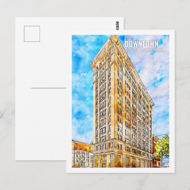 Cincinnati Berömd Travel Ställe Watercolor Vykort (Fram/baksida)
