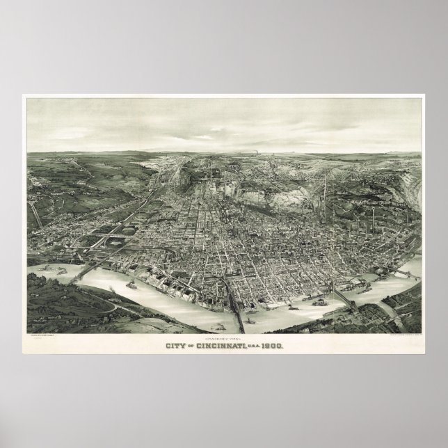 Cincinnati birdseye karta - 1900 (Henderson) BigMa Poster (Framsidan)