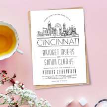 Cincinnati Bröllop Stylized Skyline-inbjudan