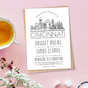 Cincinnati Bröllop Stylized Skyline-inbjudan Inbjudningar