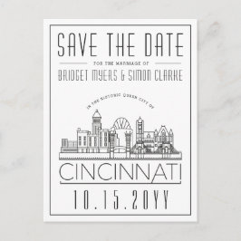 Cincinnati Bröllop Stylized Skyline Spara datum Vykort