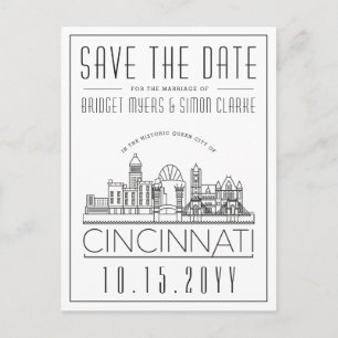 Cincinnati Bröllop Stylized Skyline Spara datum Vykort