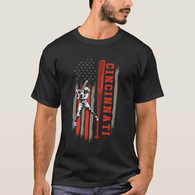 Cincinnati City Baseball American US Flagga T Shirt (Framsida)