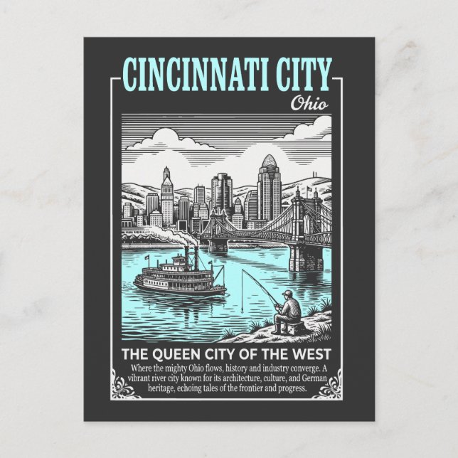 Cincinnati City Ohio The Queen City of The West Vykort (Framsida)