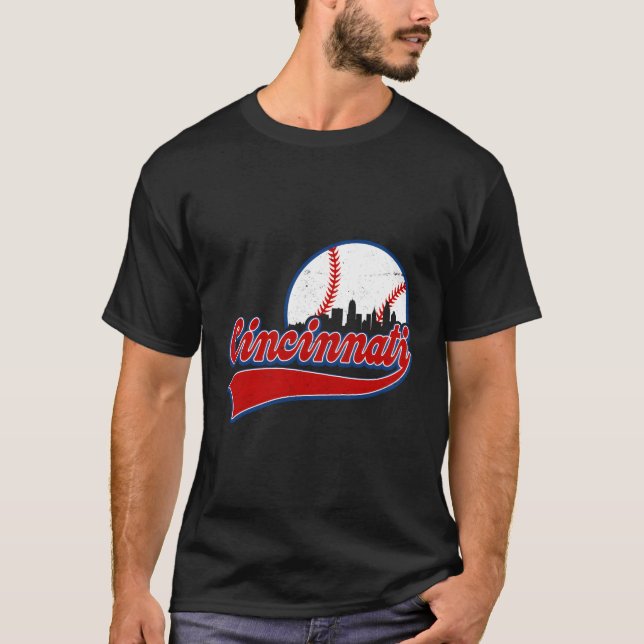 Cincinnati City Skylines Baseball Fläkt T Shirt (Framsida)