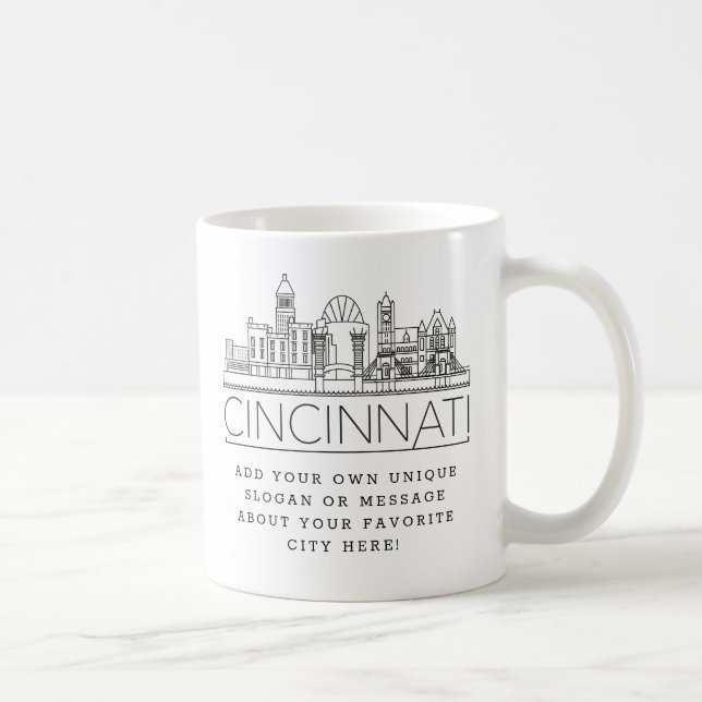 Cincinnati City Stylized Skyline | Anpassningsbar  Kaffemugg (Höger)