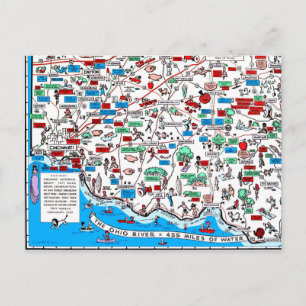 Cincinnati Dayton Hamilton Circleville retro karta Vykort