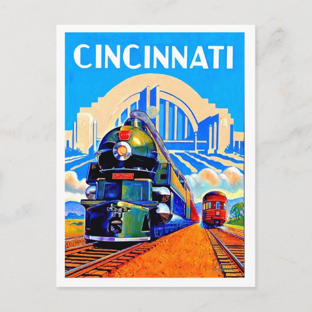 Cincinnati järnväg, tåg, vintage rese vykort (Framsida)