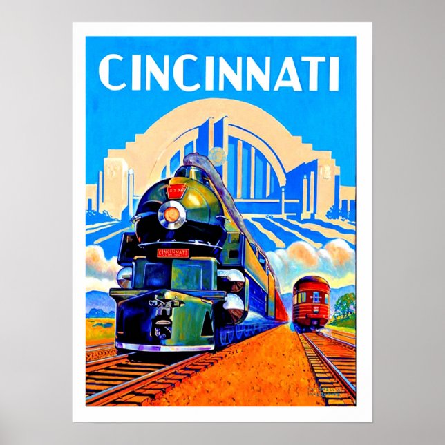 Cincinnati järnväg, tåg, vintage reseaffisch poster (Framsidan)
