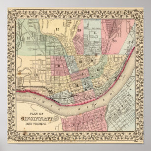 Cincinnati karta av Mitchell Poster