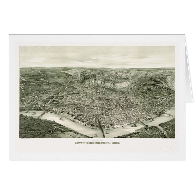 Cincinnati OH panorama- karta - 1900 Hälsningskort (Framsidan Horizontal)