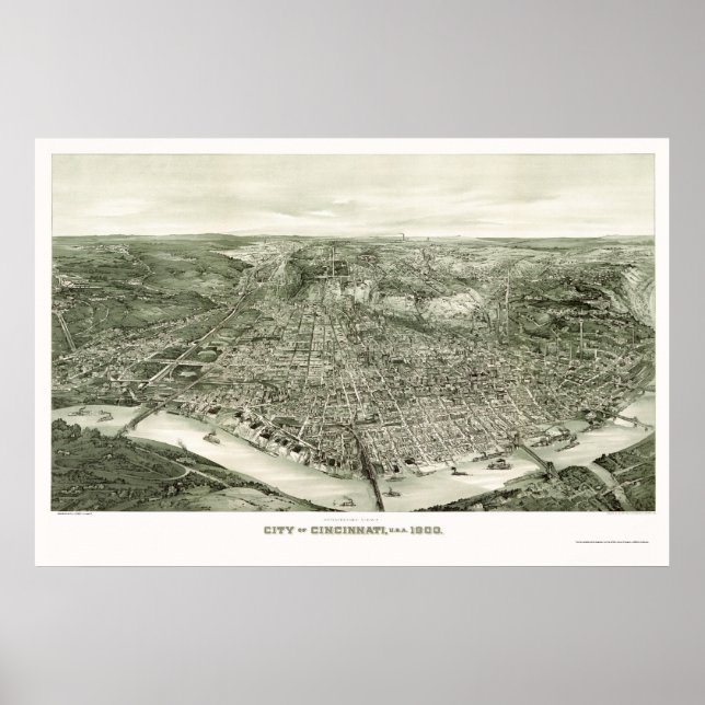 Cincinnati, OH Panoramic Karta - 1900 Poster (Framsidan)