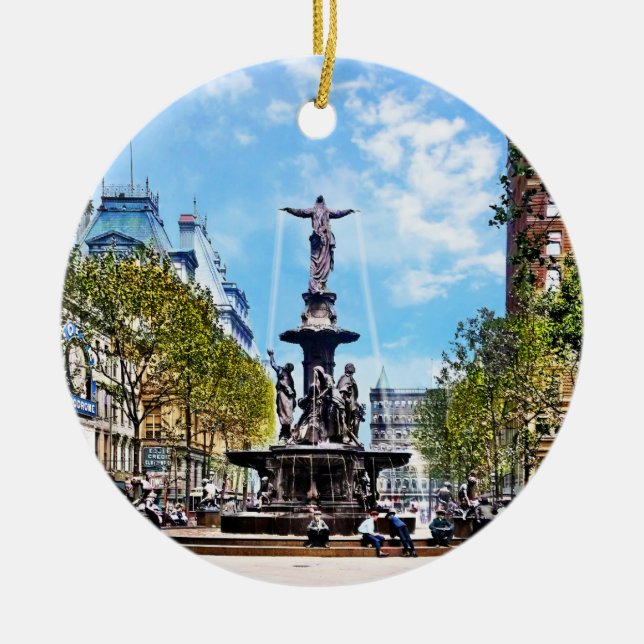 Cincinnati OH - Tyler-Davidson Fountain c1906 Julgransprydnad Keramik (Framsidan)