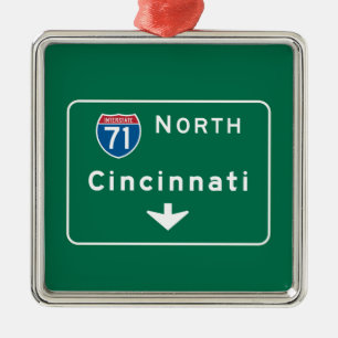 Cincinnati OH vägmärke Julgransprydnad Metall