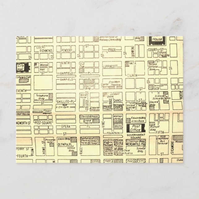 Cincinnati, OH Vintage Karta Vykort (Framsida)