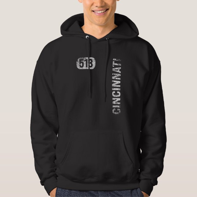 Cincinnati Ohio 513 Area Code Vintage Retro Hoodie (Framsida)