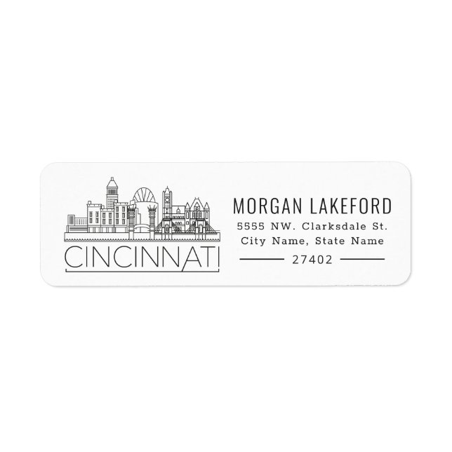 Cincinnati, Ohio | Bold Styliine Skyline | Returadress Etikett (Framsidan)