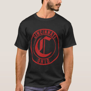 Cincinnati Ohio Circle Sign Distress Red Skriv ut T Shirt