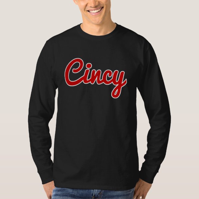 Cincinnati Ohio Classic Red Script Cincy City T Shirt (Framsida)