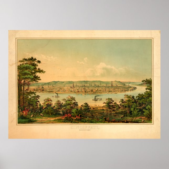 Cincinnati Ohio från en väster av Covington, KY Poster (Framsidan)