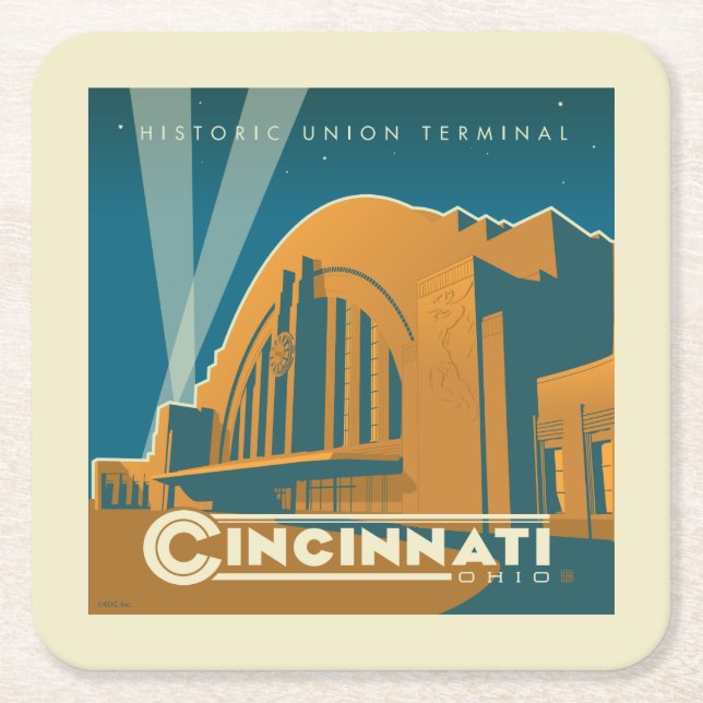 Cincinnati, Ohio | Historik, unionsterminal Underlägg Papper Kvadrat (Framsidan)