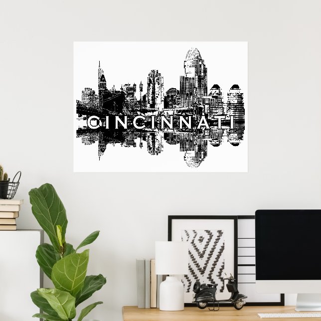 Cincinnati, Ohio i svartvitt Poster (Hemmakontoret)