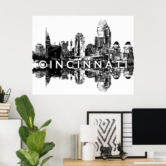 Cincinnati, Ohio i svartvitt Poster (Hemmakontoret)