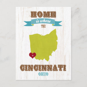 Cincinnati, Ohio Karta - Hem är hjärtat Vykort
