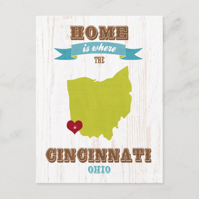 Cincinnati, Ohio Karta - Hem är hjärtat Vykort (Framsida)
