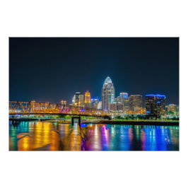 Cincinnati Ohio Night Skyline - Photo Print Fototryck