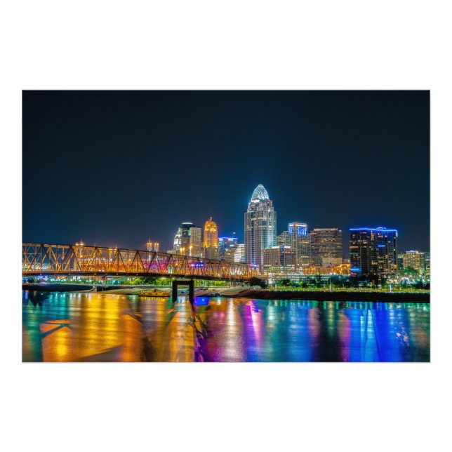 Cincinnati Ohio Night Skyline - Photo Print Fototryck (Framsidan)