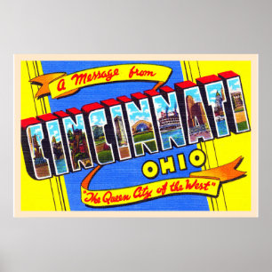 Cincinnati Ohio OH Vintage Large Brev vykort Poster