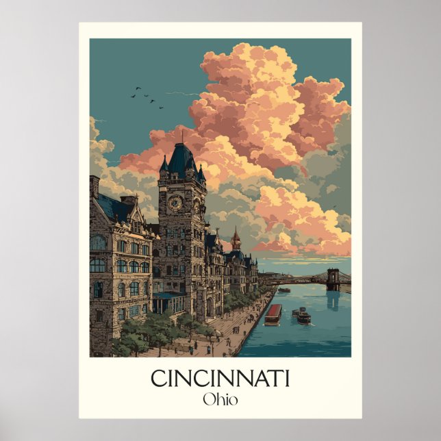 Cincinnati Ohio Queen City Skyline Architecture Poster (Framsidan)