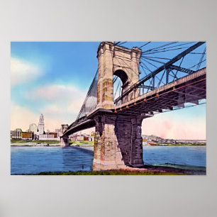 Cincinnati Ohio Roebling Suspension Bridge Poster