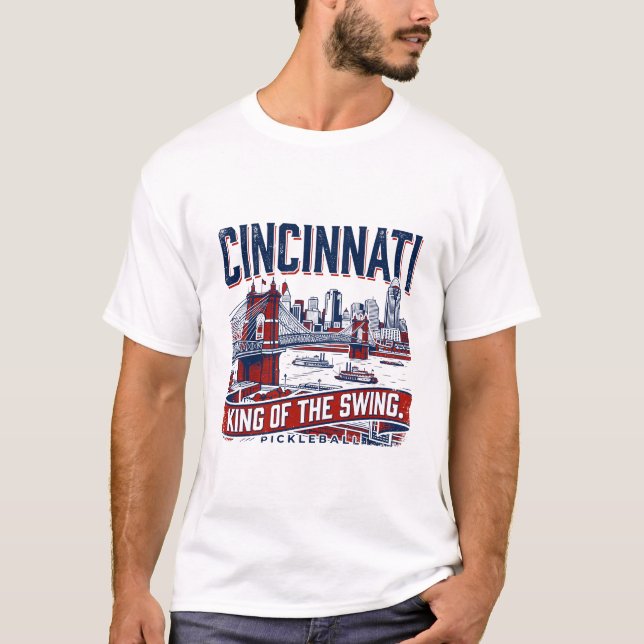 Cincinnati Ohio Siluett och Pickleballplan Scen T Shirt (Framsida)